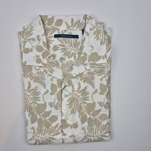 Perry Ellis M Bright White Floral Short Sleeve Button Down Shirt Resort Wear NWT